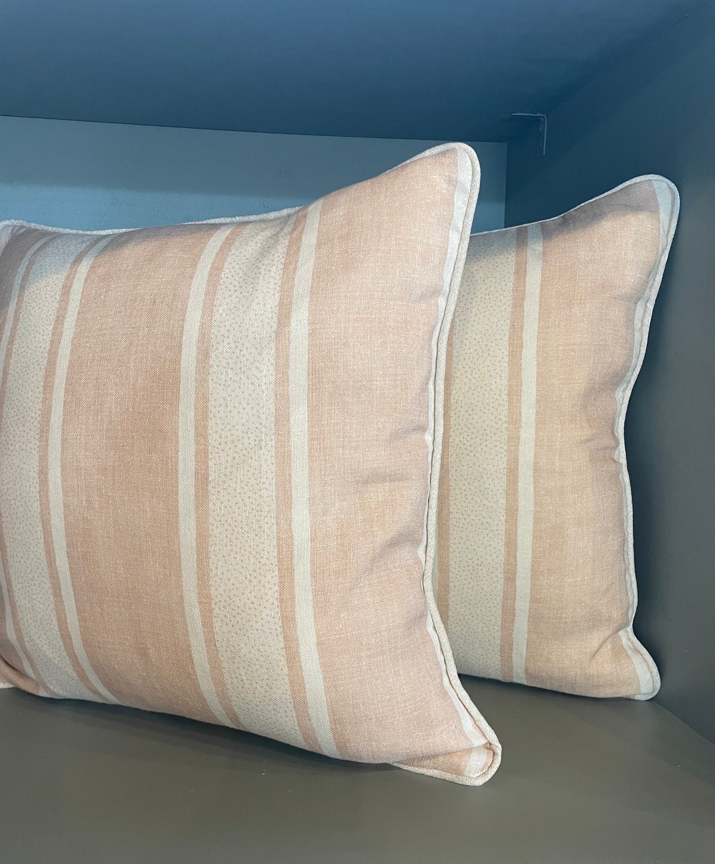 Chelsea Textile Pink and White Stripe Cushion with Crushed Velvet Back