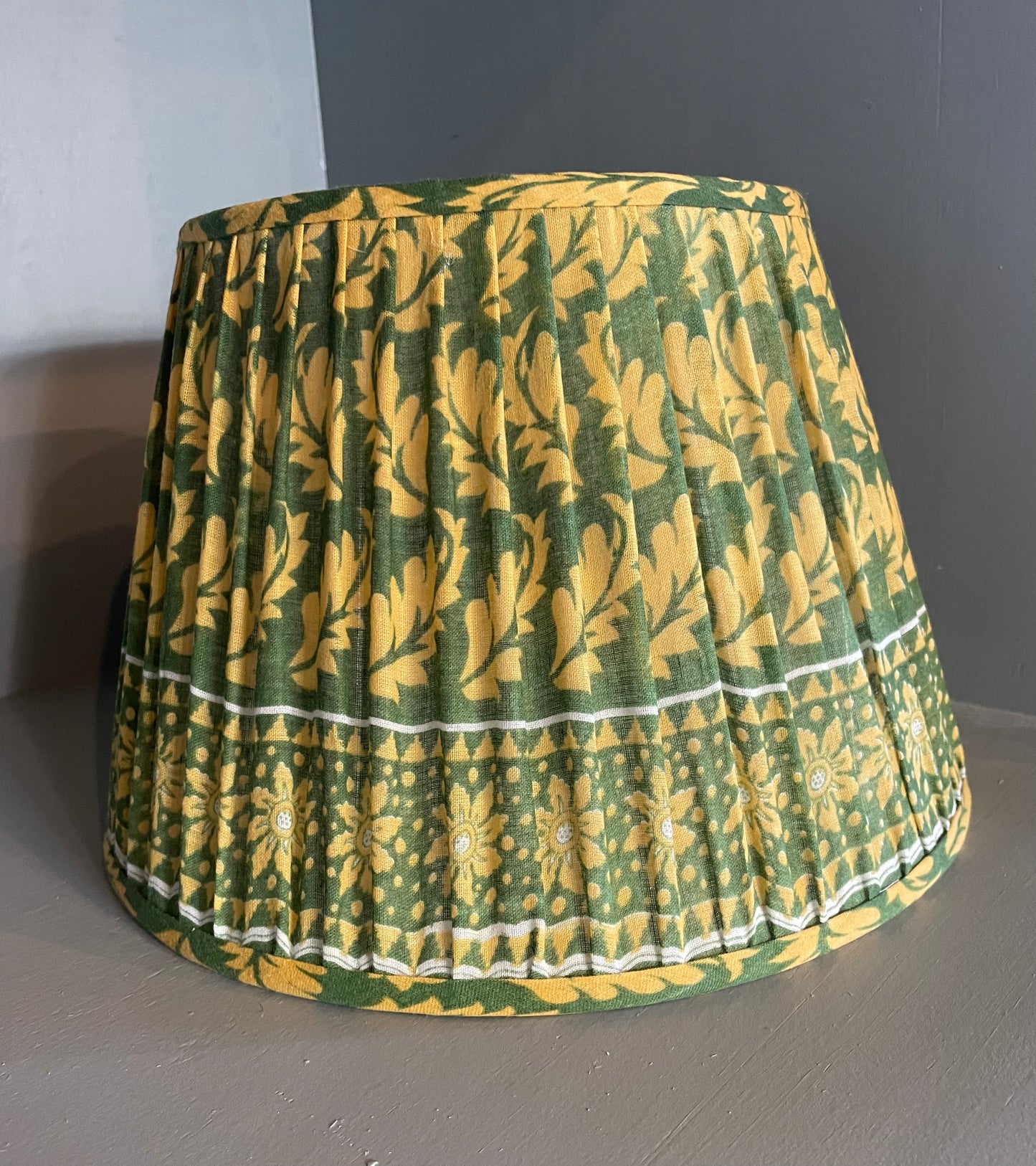 Green and Yellow Gathered Lampshade 12"