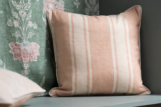 Pink and White Stripe Cushion with Crushed Velvet Back