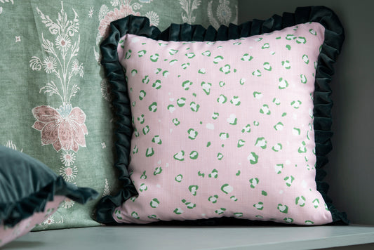Light Pink Leopard Print Ruffle Cushion