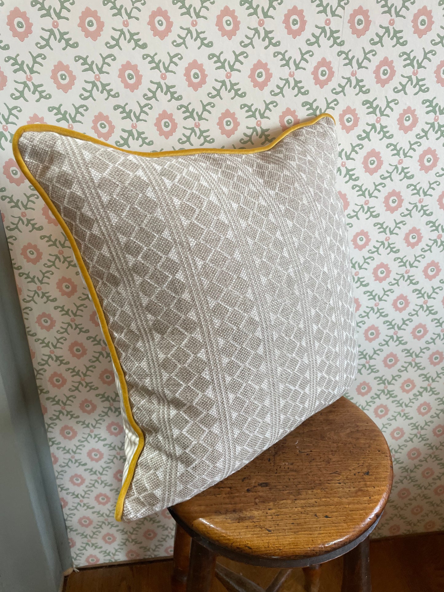 Fermoie and Ochre Velvet Piped Cushion