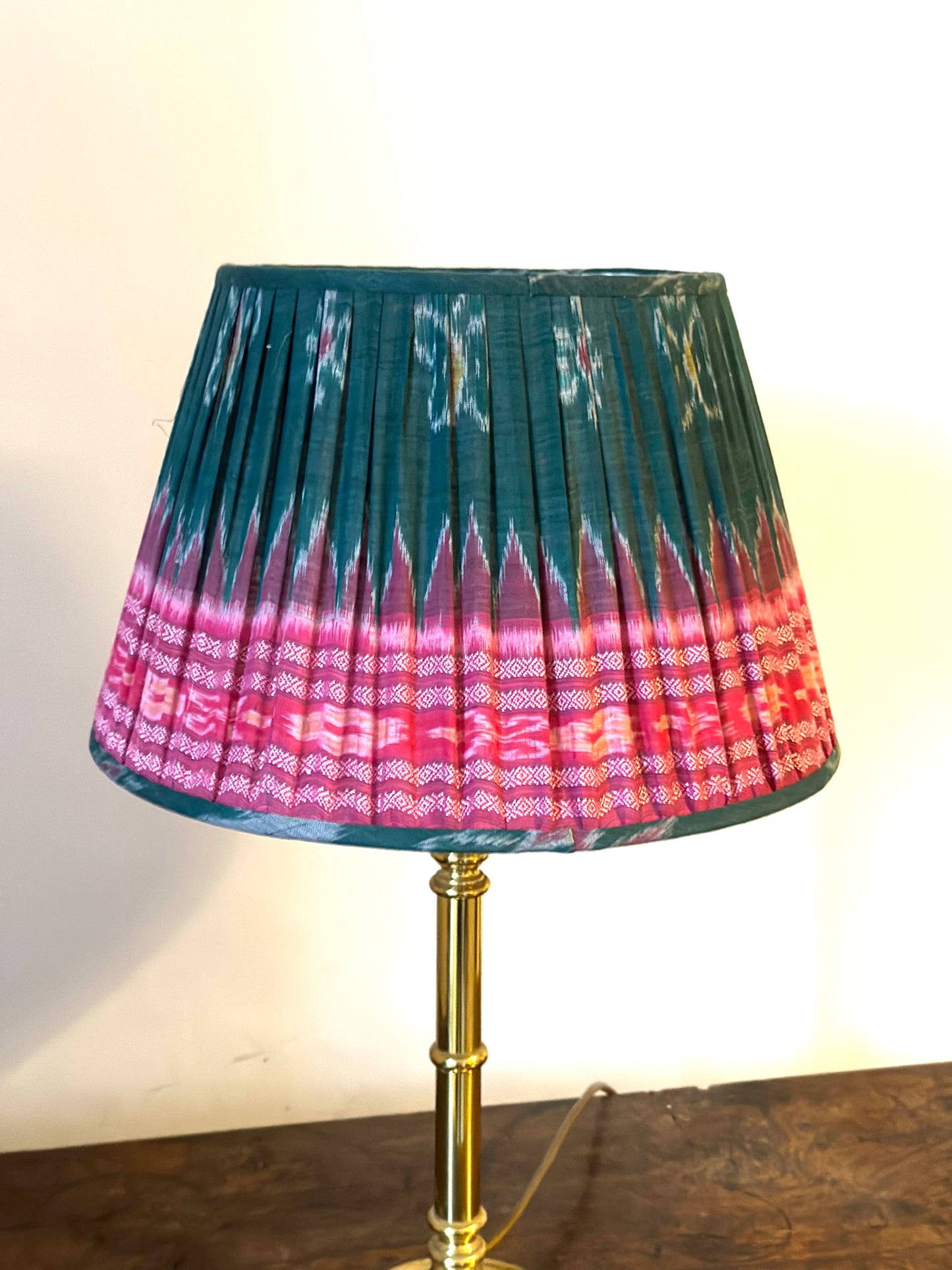 Green and Pink Aztec Style Gathered Lampshade 14"