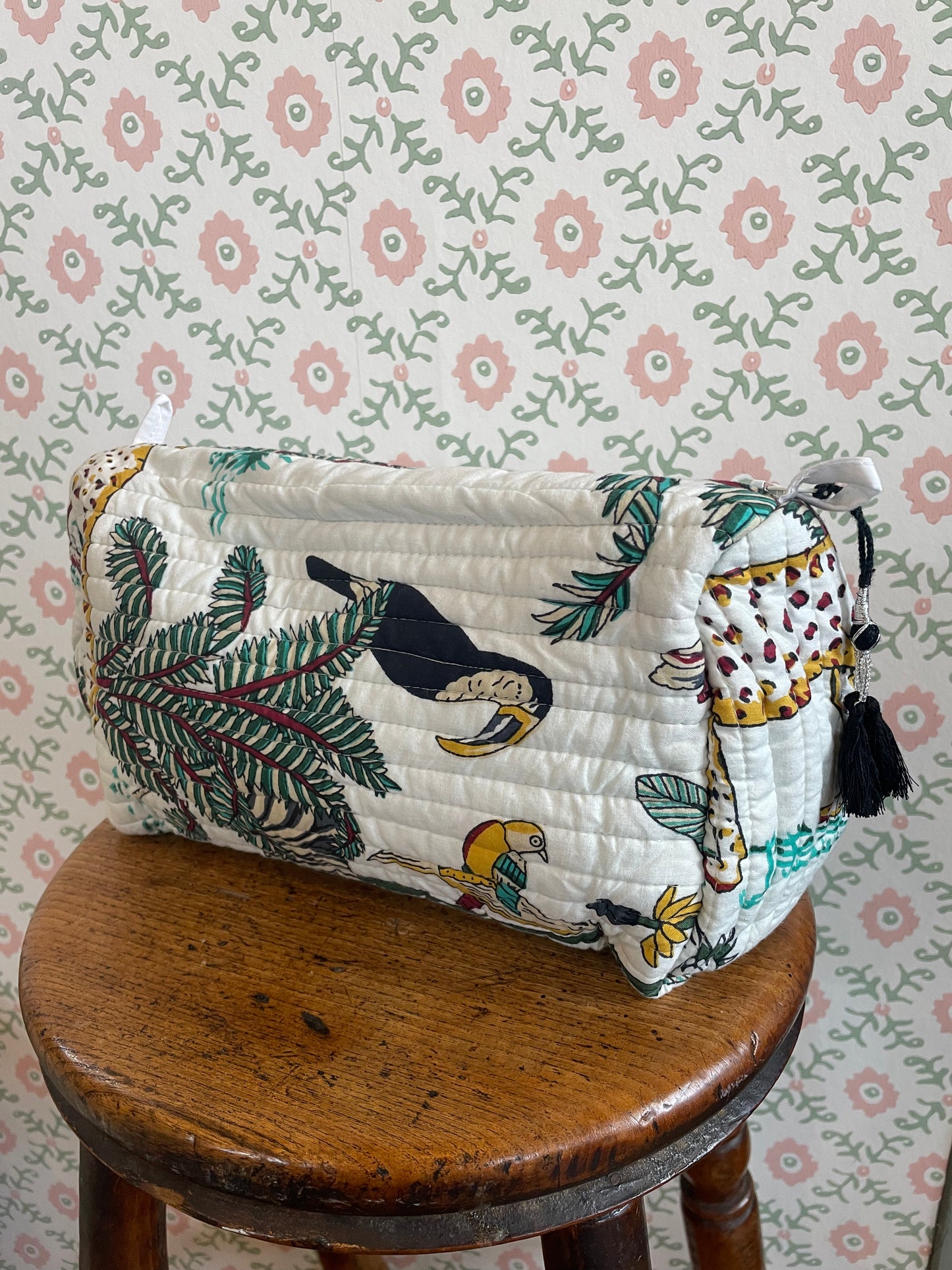 White Jungle Printed Wash Bag