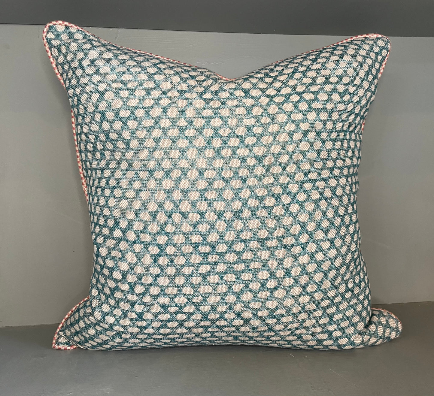 Large Fermoie Blue Cushion with Pink Trimming