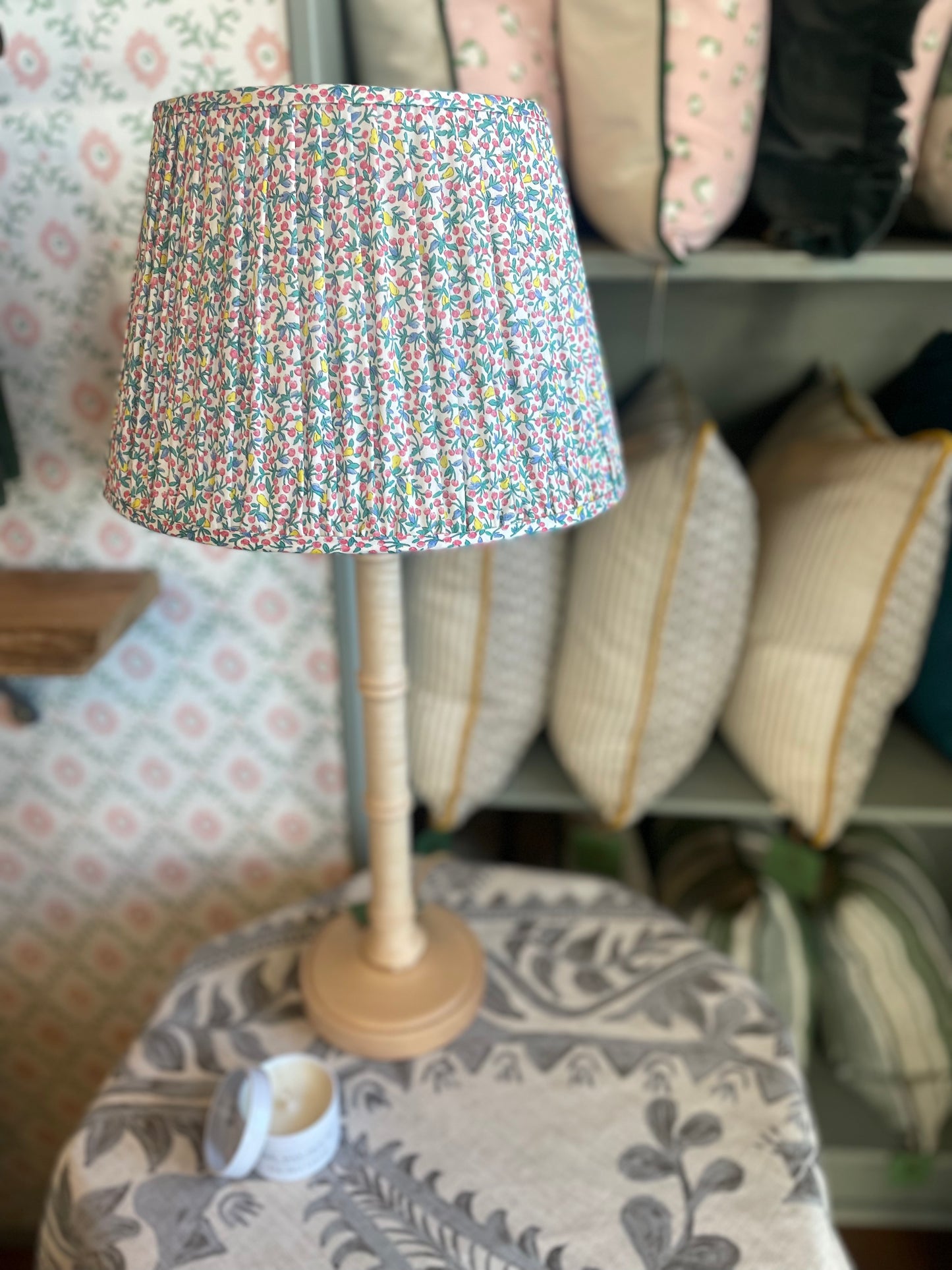 Blue Floral Gathered Lampshade