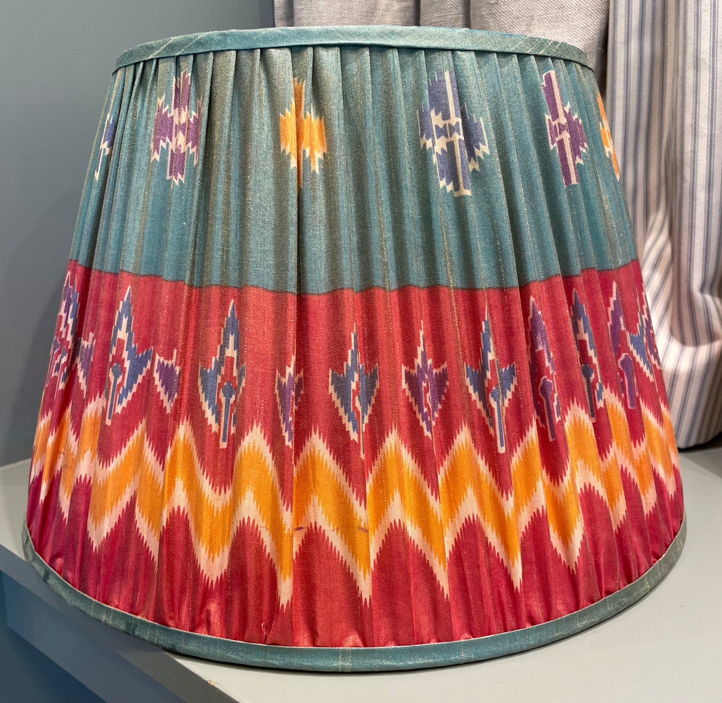 Red and Blue Abstract Gathered Lampshade 16"