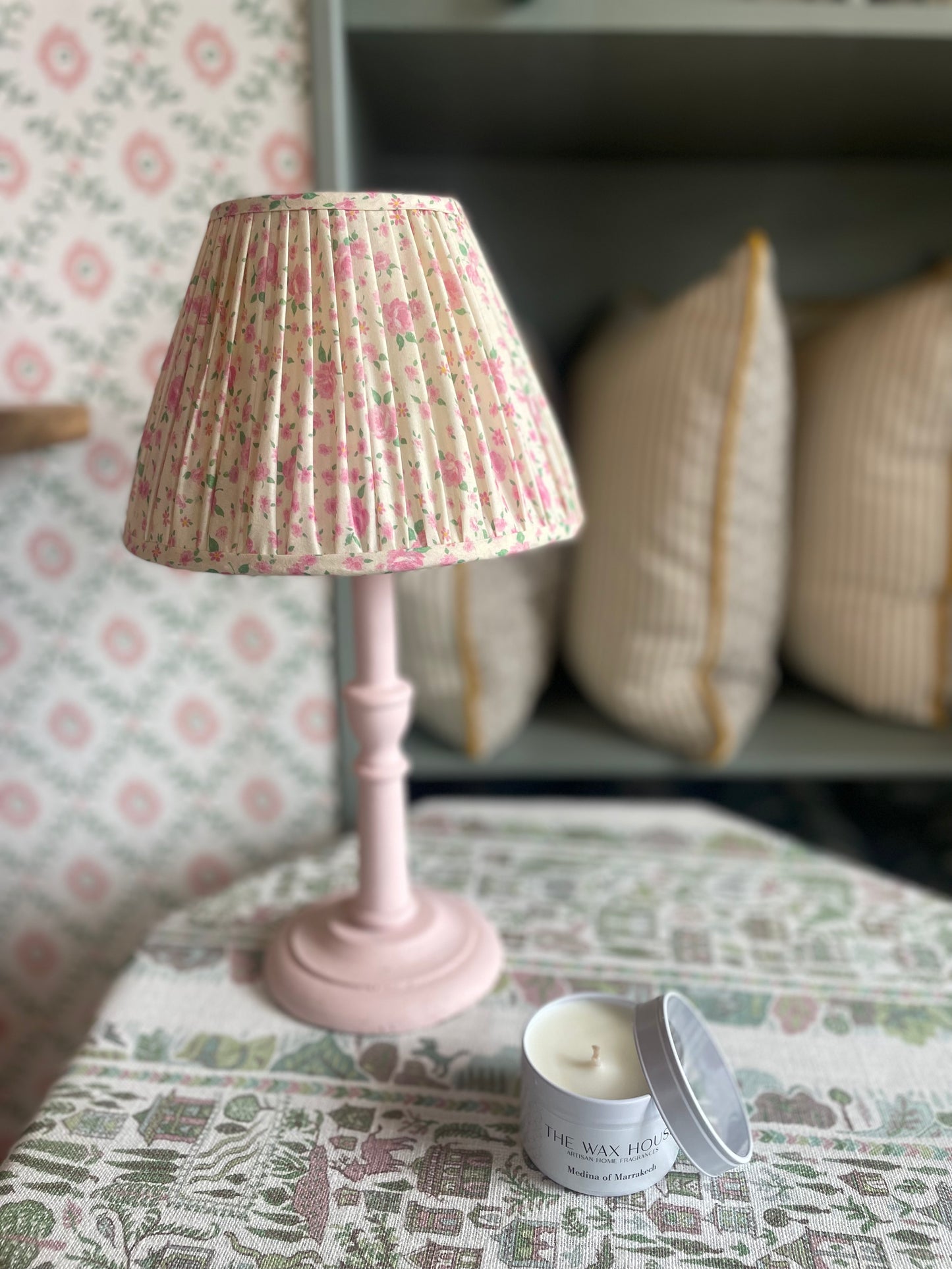 Rose Print Gathered Lampshade