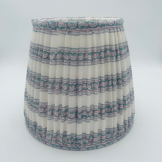 Blue and Pink Block Print Gathered Lampshade 12"