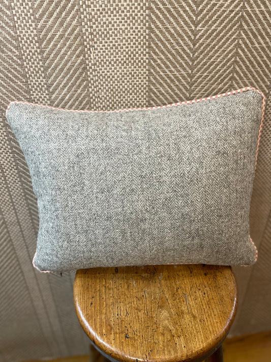 Charlotte Chaplin Herdwick Tweed Cushion with Pink and White Trim