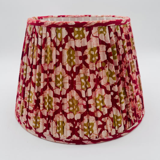 Red and Ochre Gathered Lampshade 12"