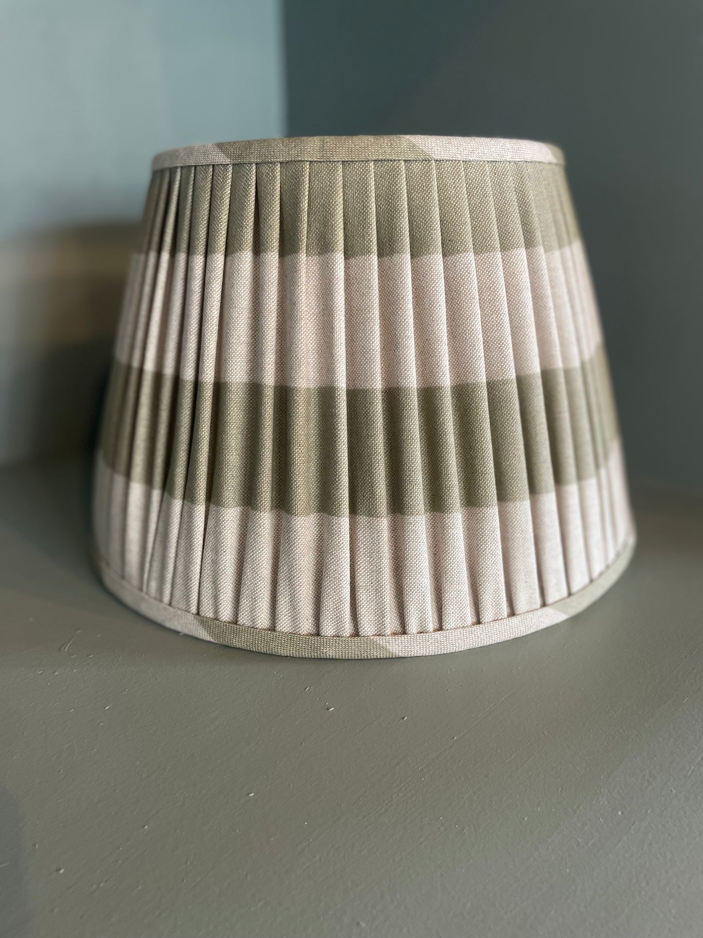 Muted Green Striped Gathered Lampshade