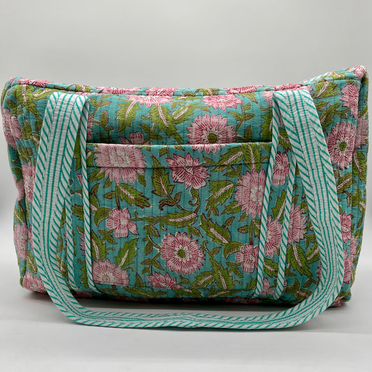 Blue and Pink Floral Travel Bag