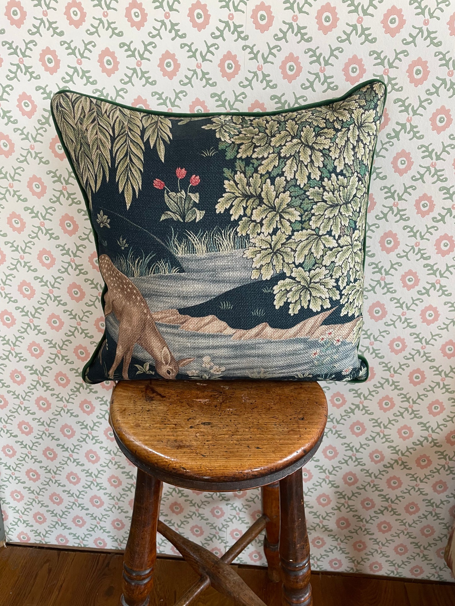 William Morris Deer Printed Velvet Cushion