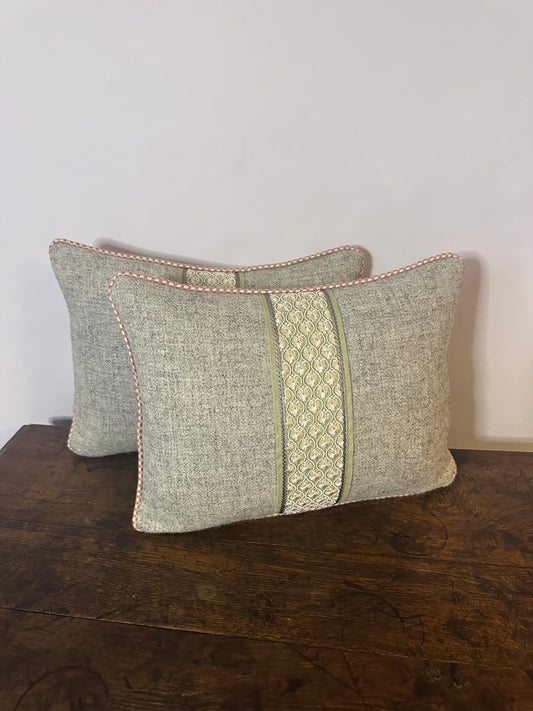 Green Braid Herdwick Tweed Cushion with Pink Trim