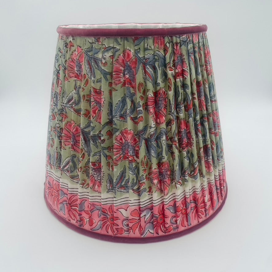 Pink and Green Floral Gathered Lampshade 12"