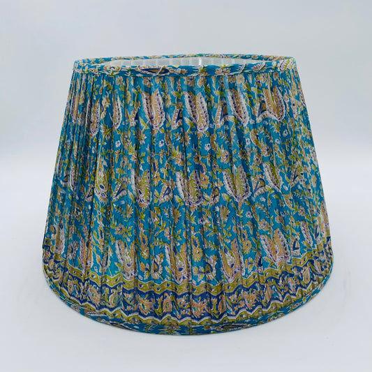 Blue Paisley Vintage Sari Gathered Lampshade 12"