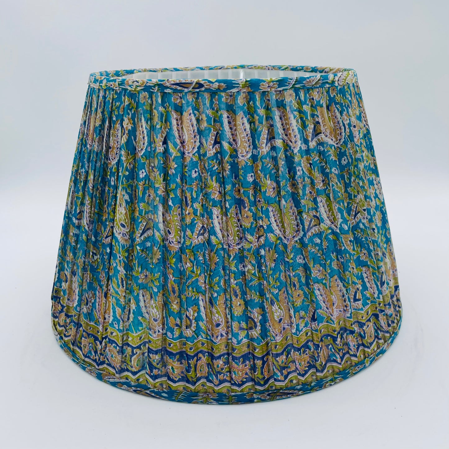 Blue Paisley Vintage Sari Gathered Lampshade 14"