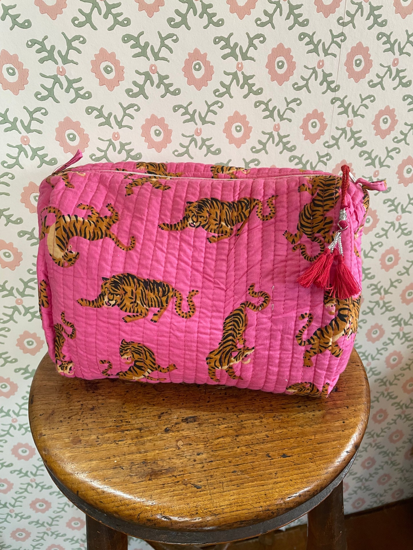 Pink Tiger Print Wash Bag