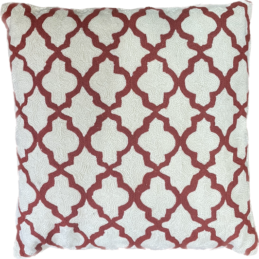 Red and Cream Block Print Cushion