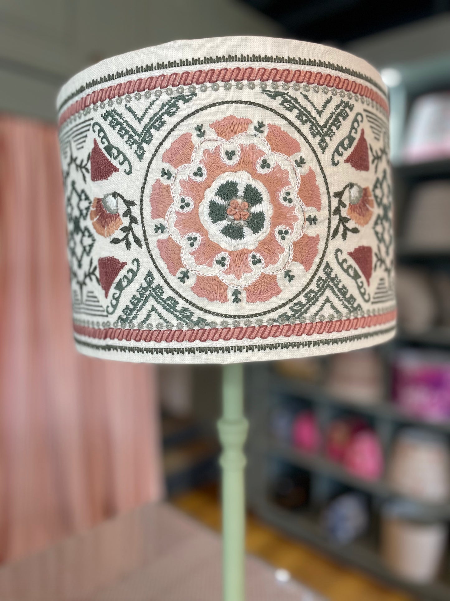 Suzani Stripe Pink/Green Drum Lampshade