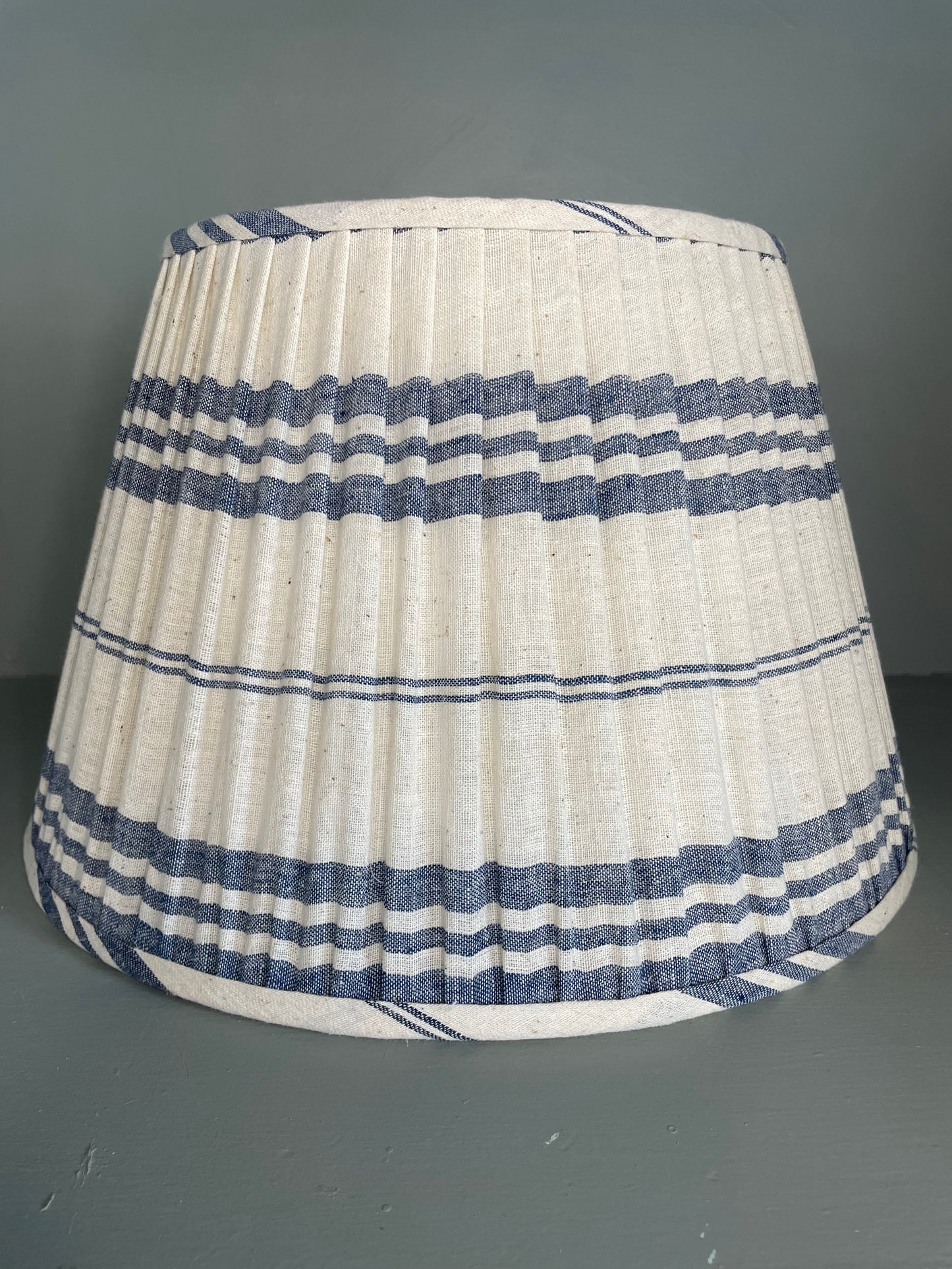 White and Blue Stripe Organic Cotton Gathered Lampshade