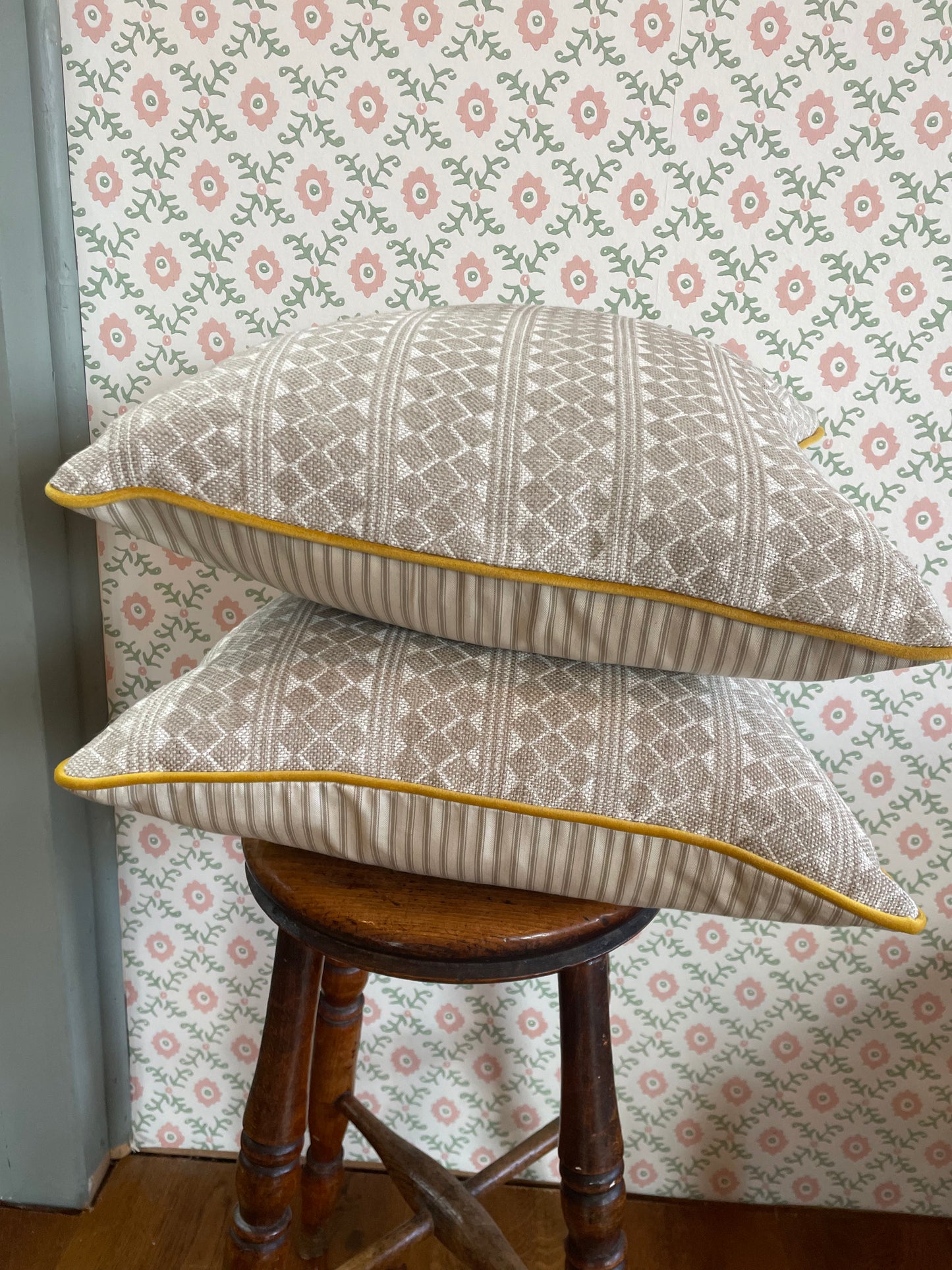 Fermoie and Ochre Velvet Piped Cushion