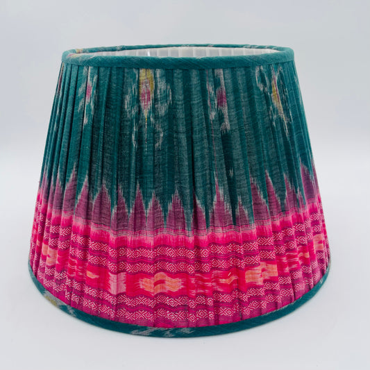 Green and Pink Aztec Style Gathered Lampshade 14"