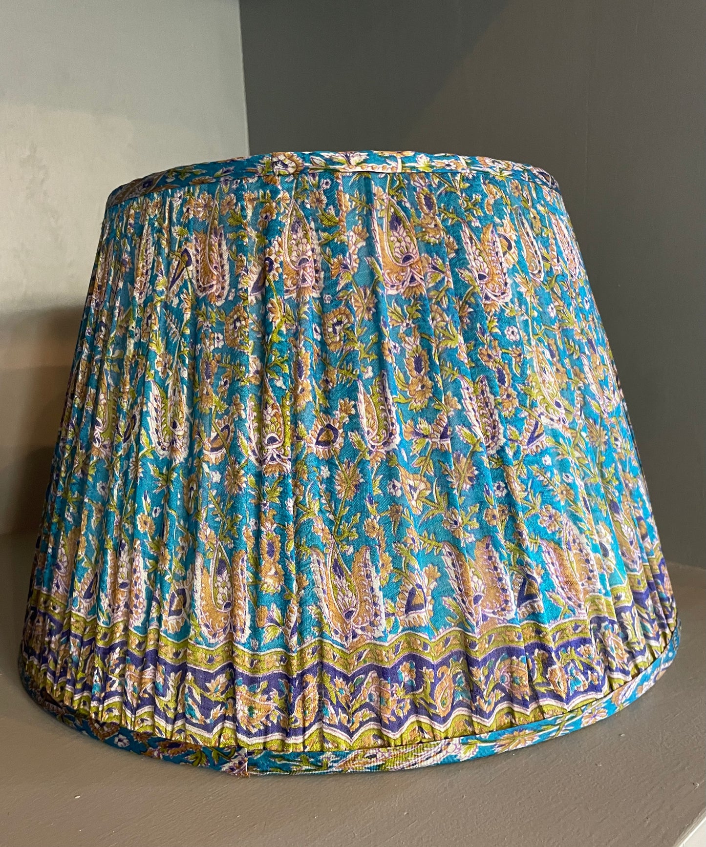 Blue Paisley Vintage Sari Gathered Lampshade 14"