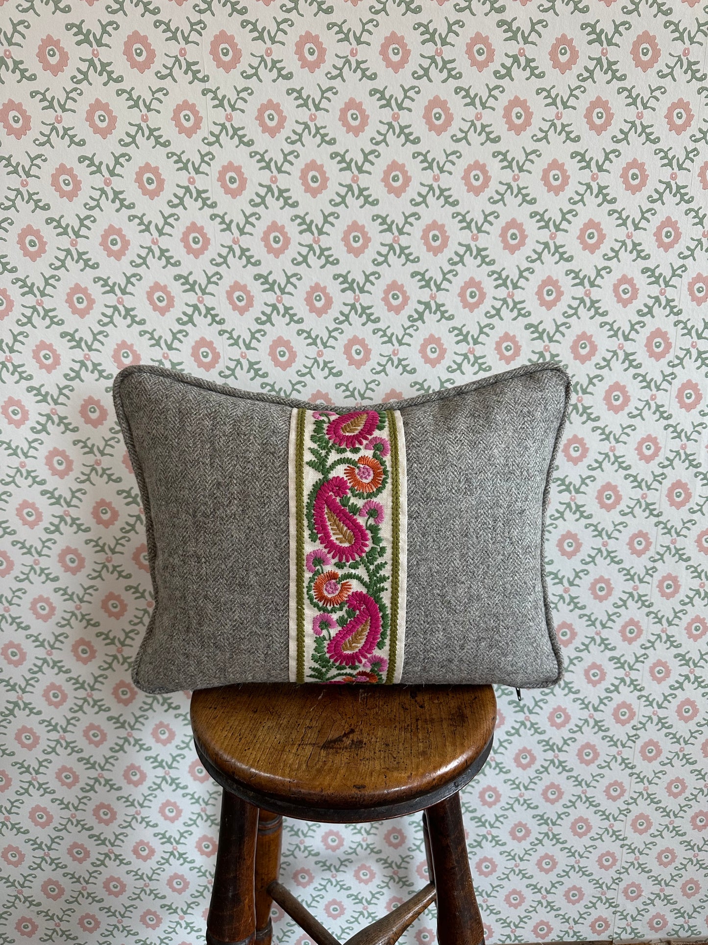 Pink and Green Braid Herdwick Tweed Cushion