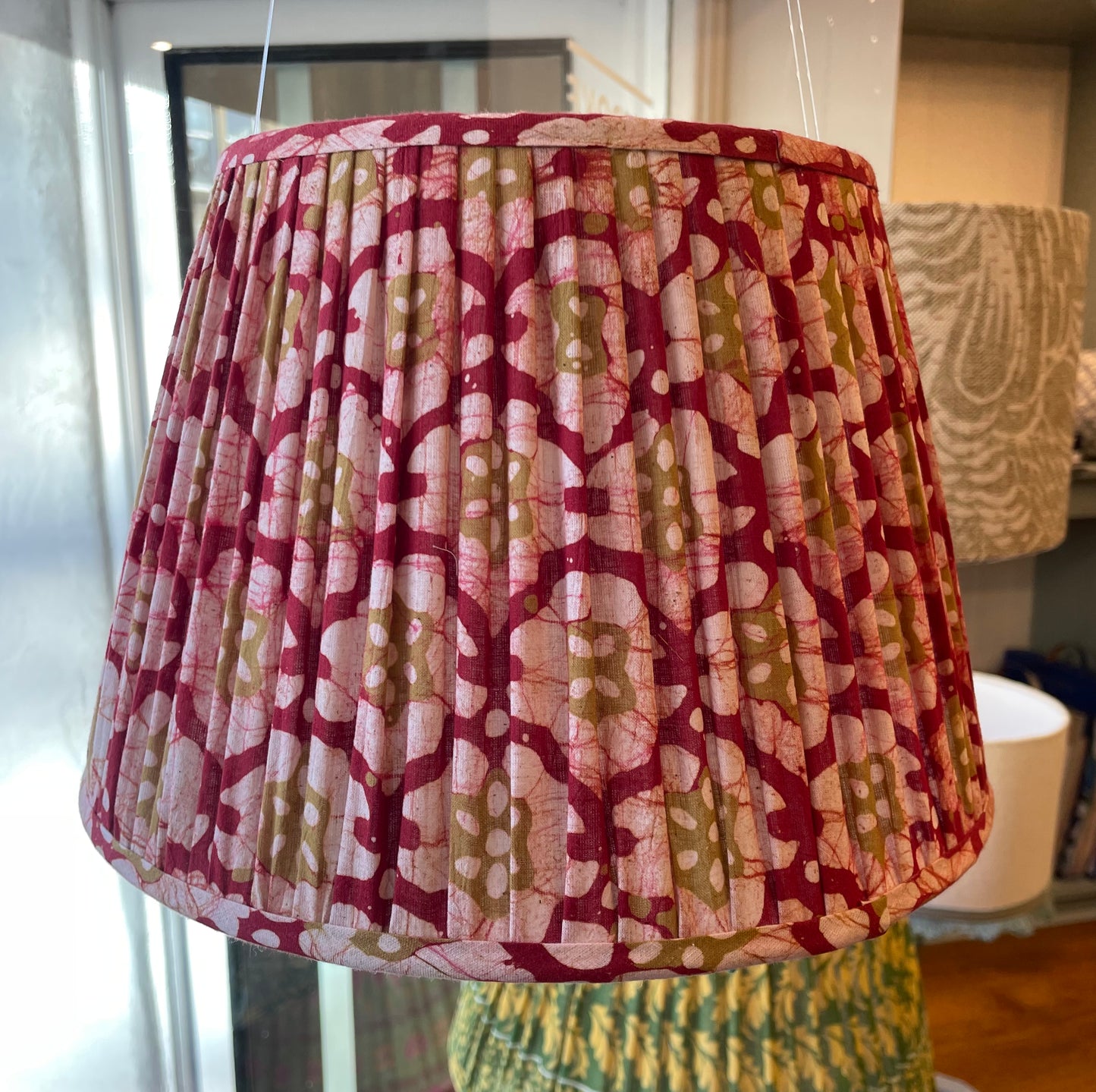 Red and Ochre Gathered Lampshade 12"