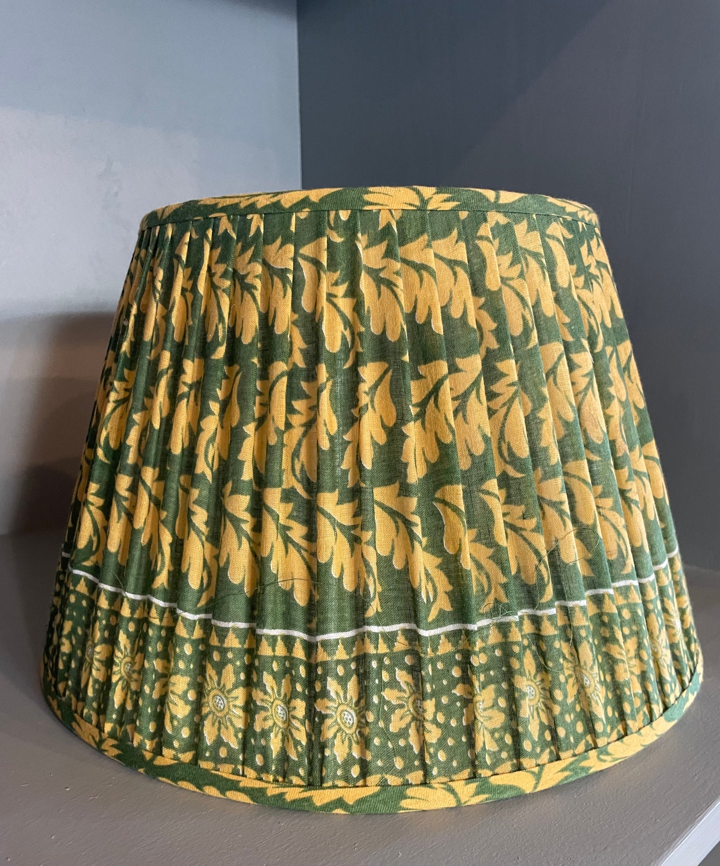 Green and Yellow Abstract Gathered Lampshade 14"