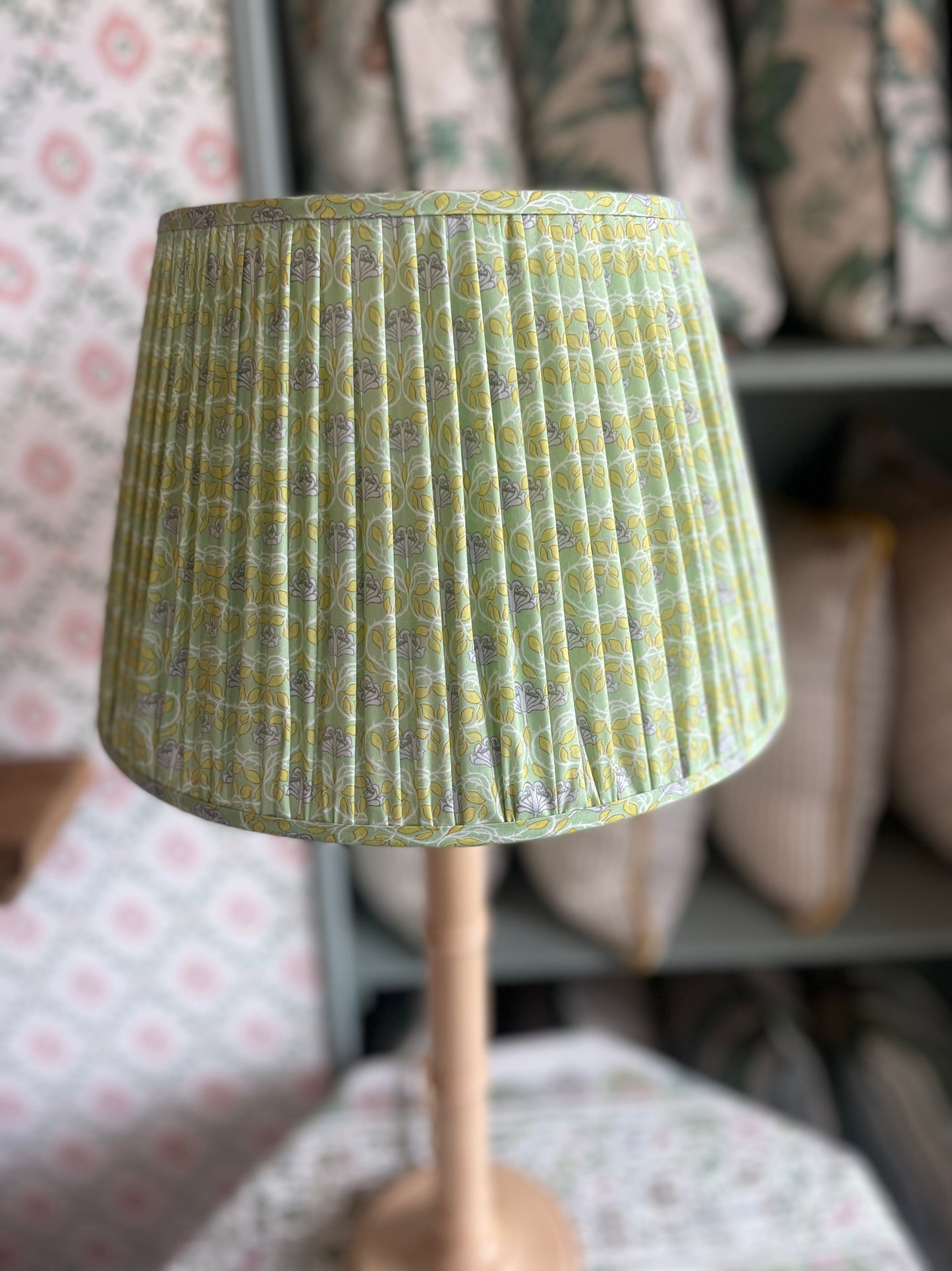 Green Vibrant Floral Print Gathered Lampshade