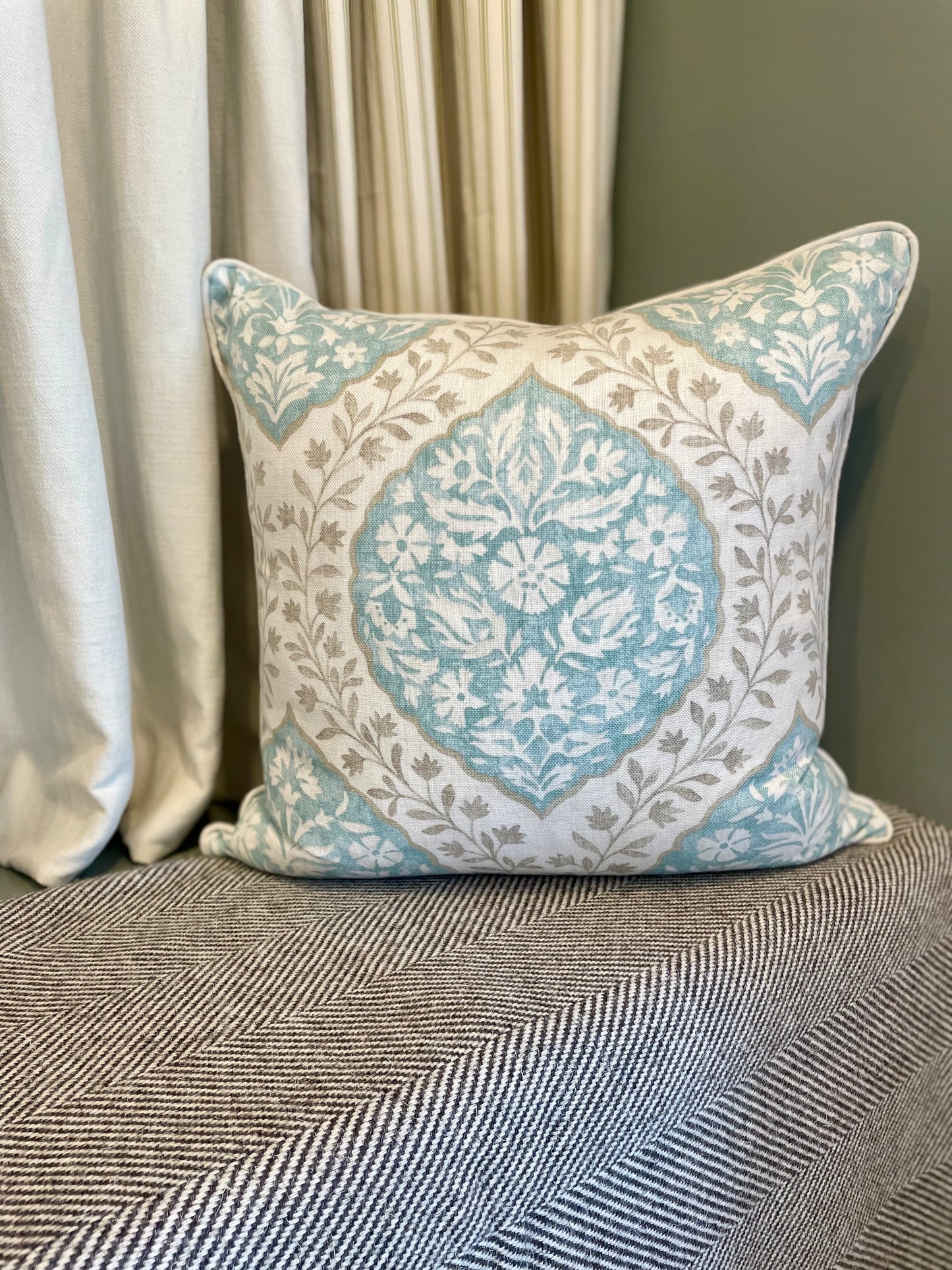 Nina Campbell Marguerite Aqua Large Cushion