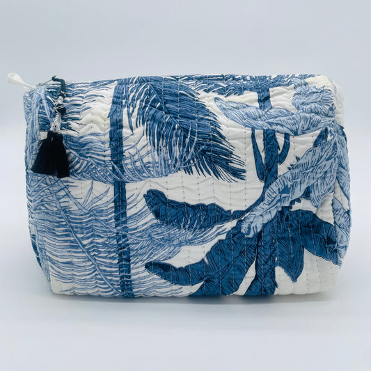 Blue and White Leaf Printed Wash Bag