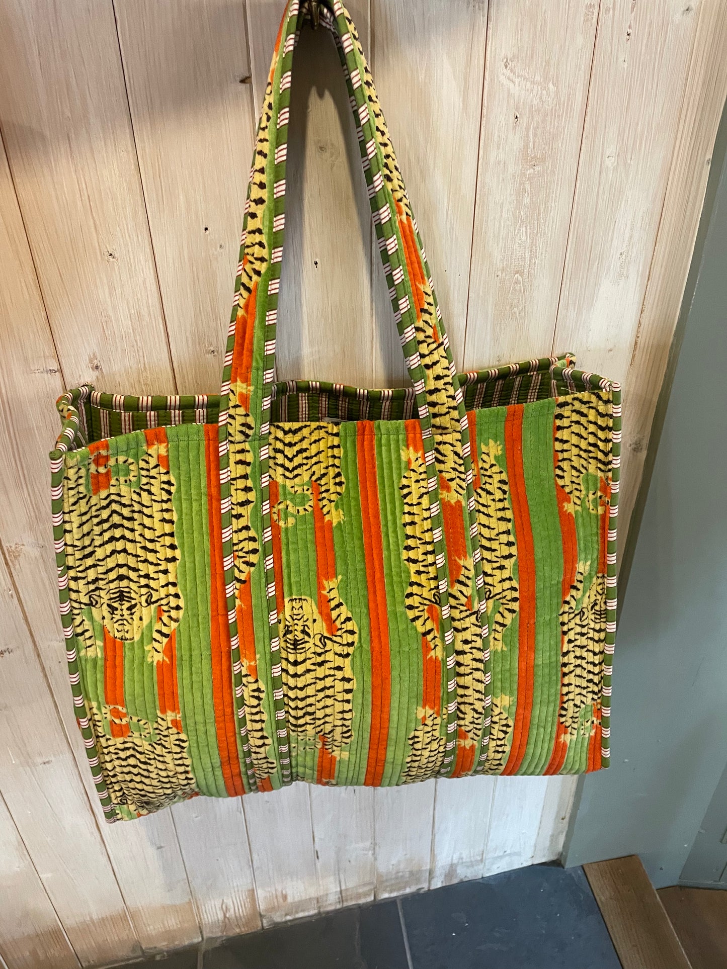 Green and Orange Tiger Printed Bag