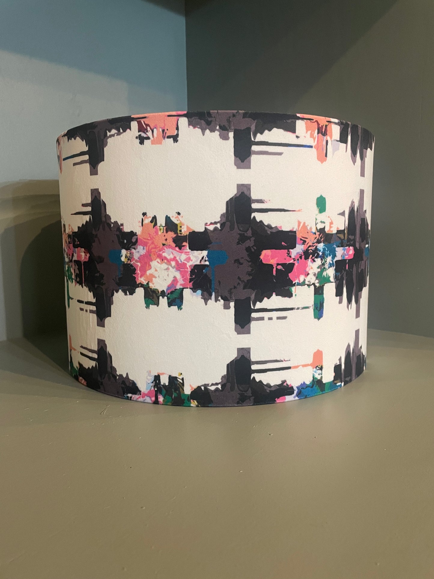 Lakes and Fells White and Black Abstract Drum Lampshade 12"