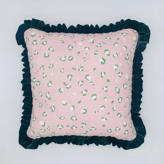 Light Pink Leopard Print Ruffle Cushion