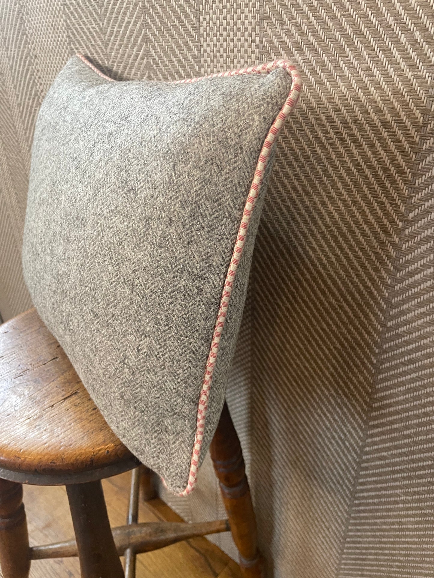 Charlotte Chaplin Herdwick Tweed Cushion with Pink and White Trim