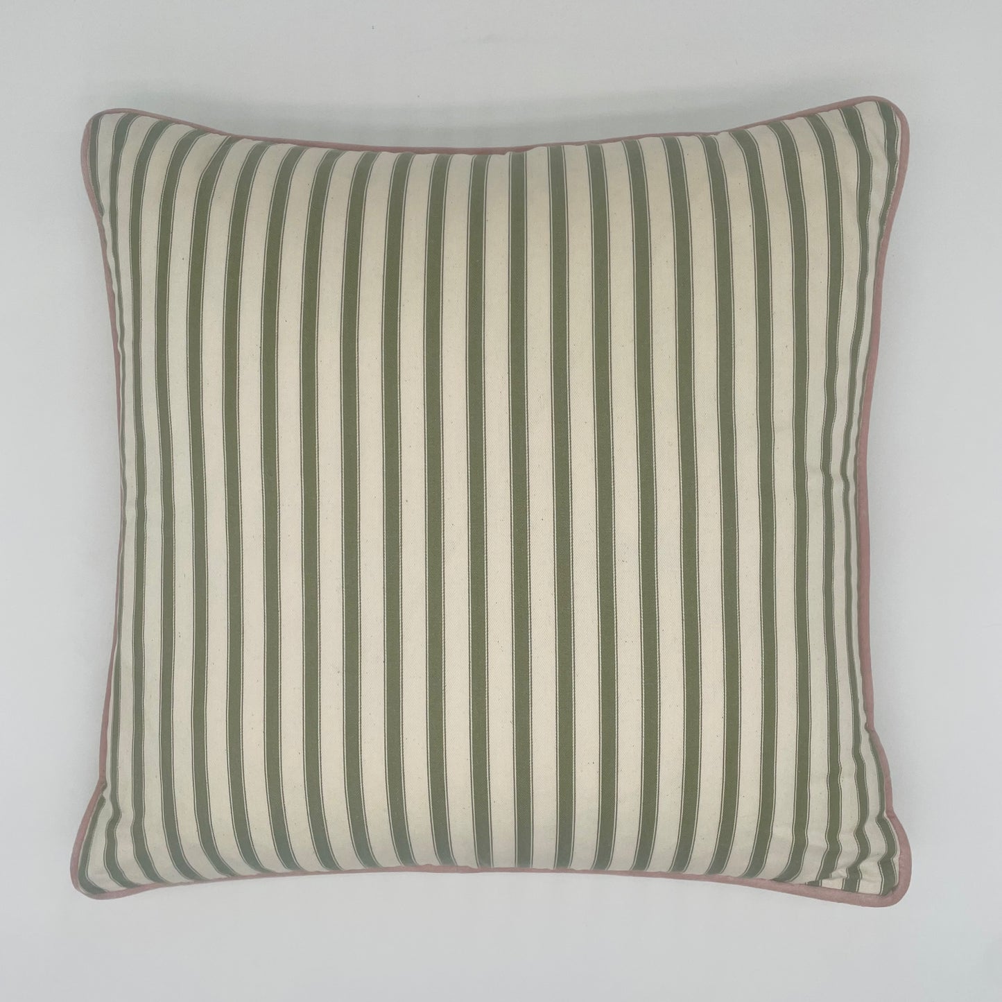 Sage Ticking Stripe With Pink Piping