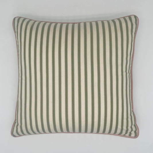 Sage Ticking Stripe With Pink Piping