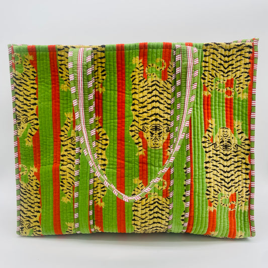 Green and Orange Tiger Printed Bag