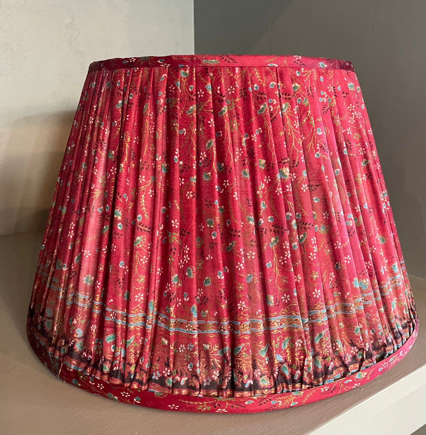 Pink Floral Print Gathered Lampshade 14"