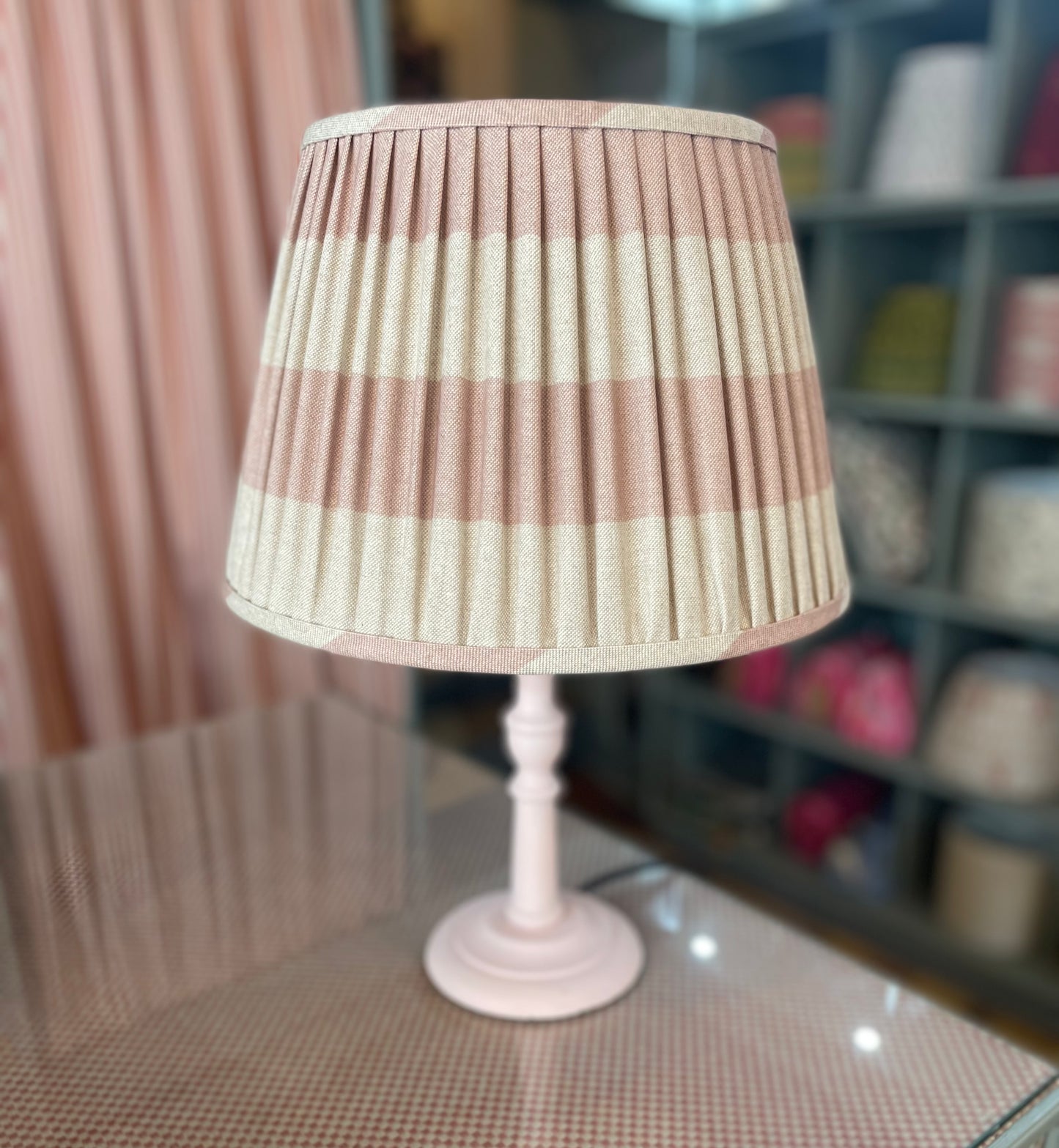 Pink and White Stripe Gathered Lampshade