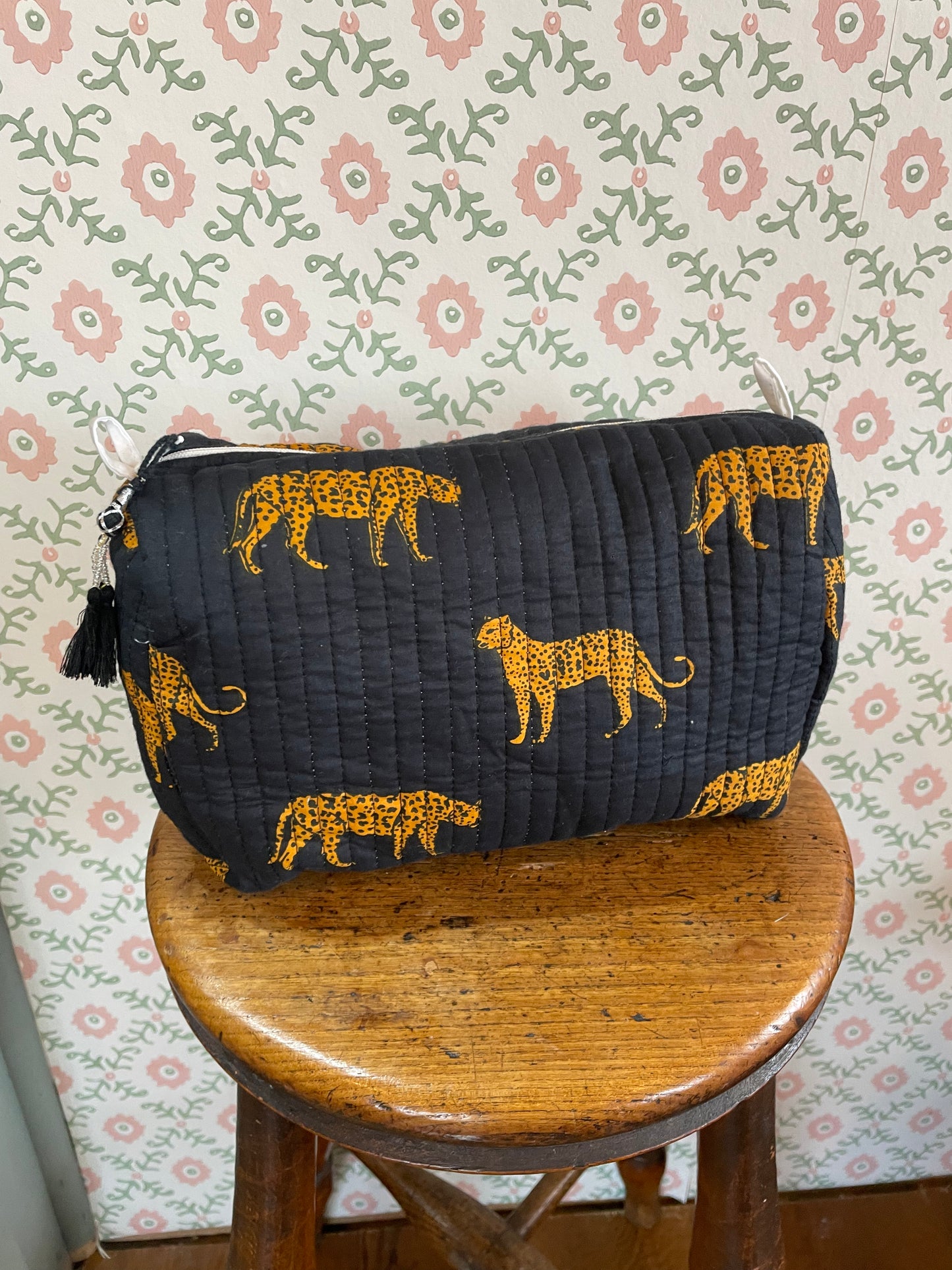 Black Tiger Print Wash Bag