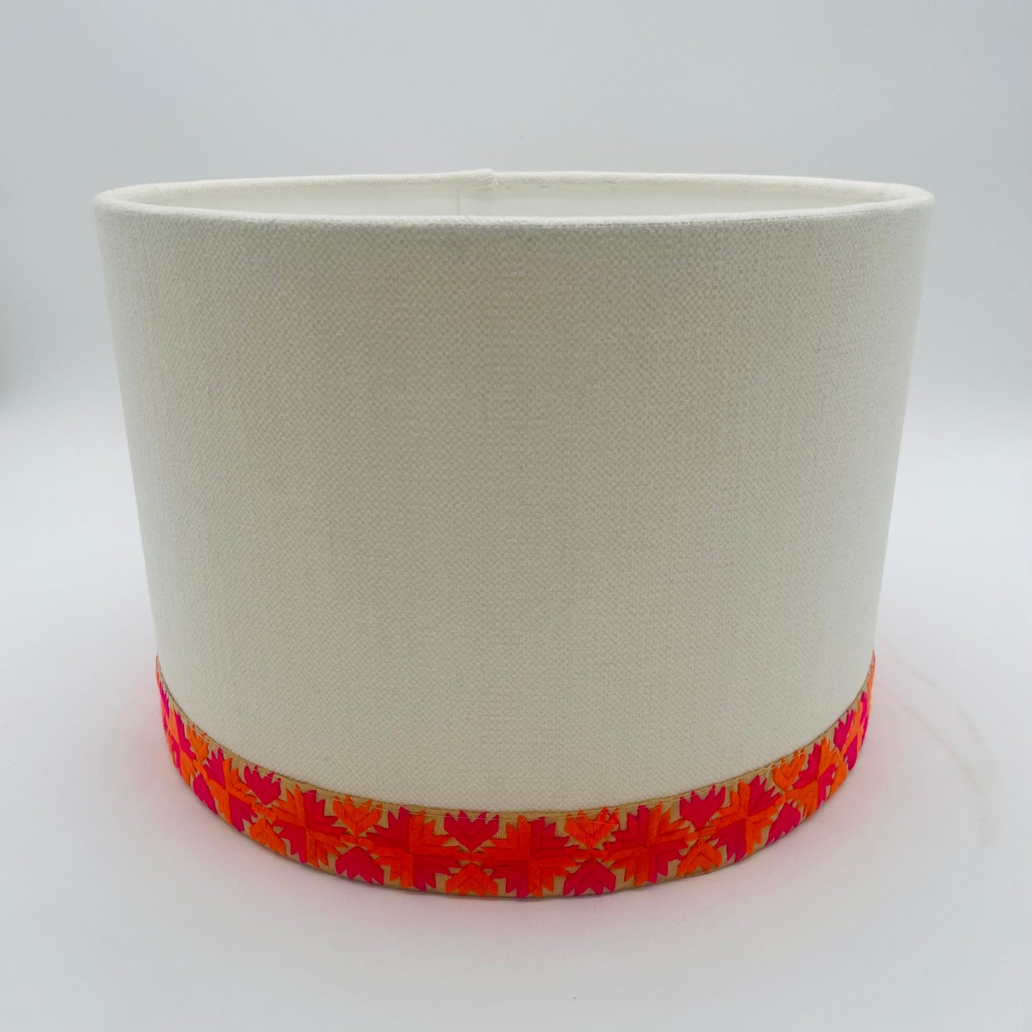 Cream Drum Lampshade with Pink and Orange Trim 12"