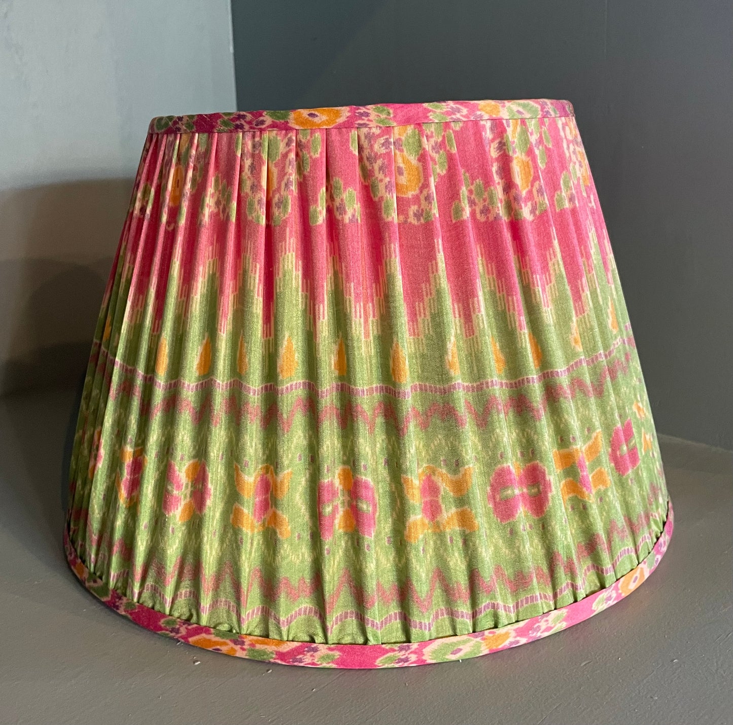 Green and Pink Abstract Print Gathered Lampshade