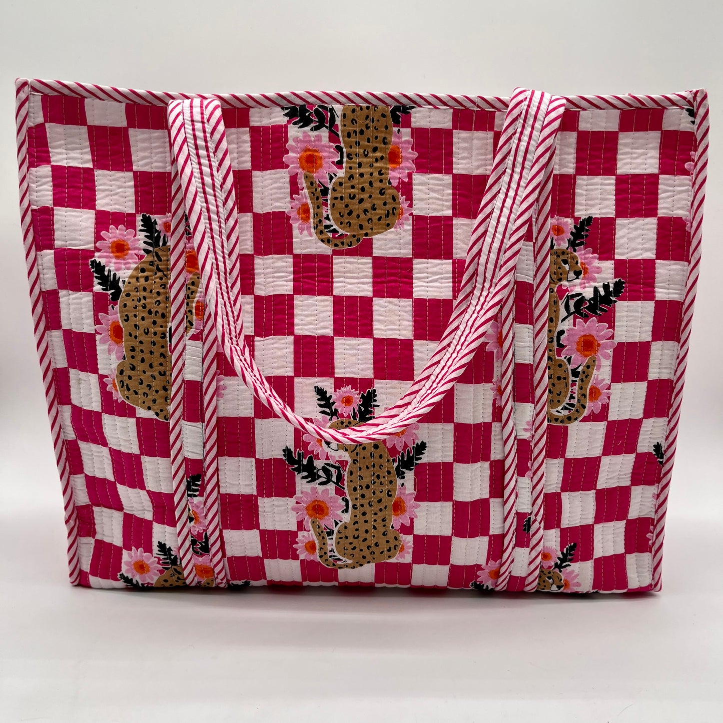 Pink and White Checker Board Tiger Print Bag