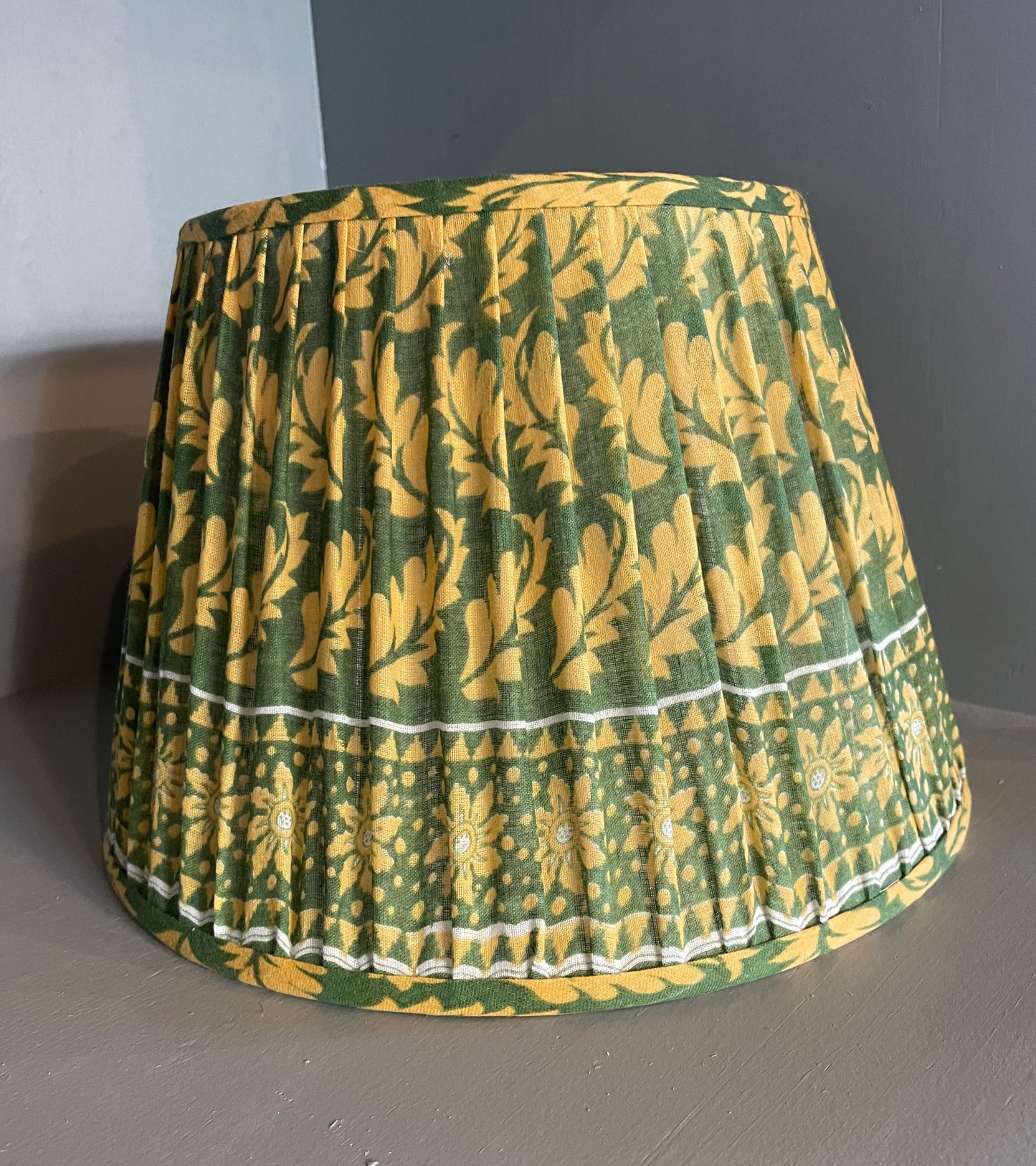 Green and Yellow Gathered Lampshade 12"