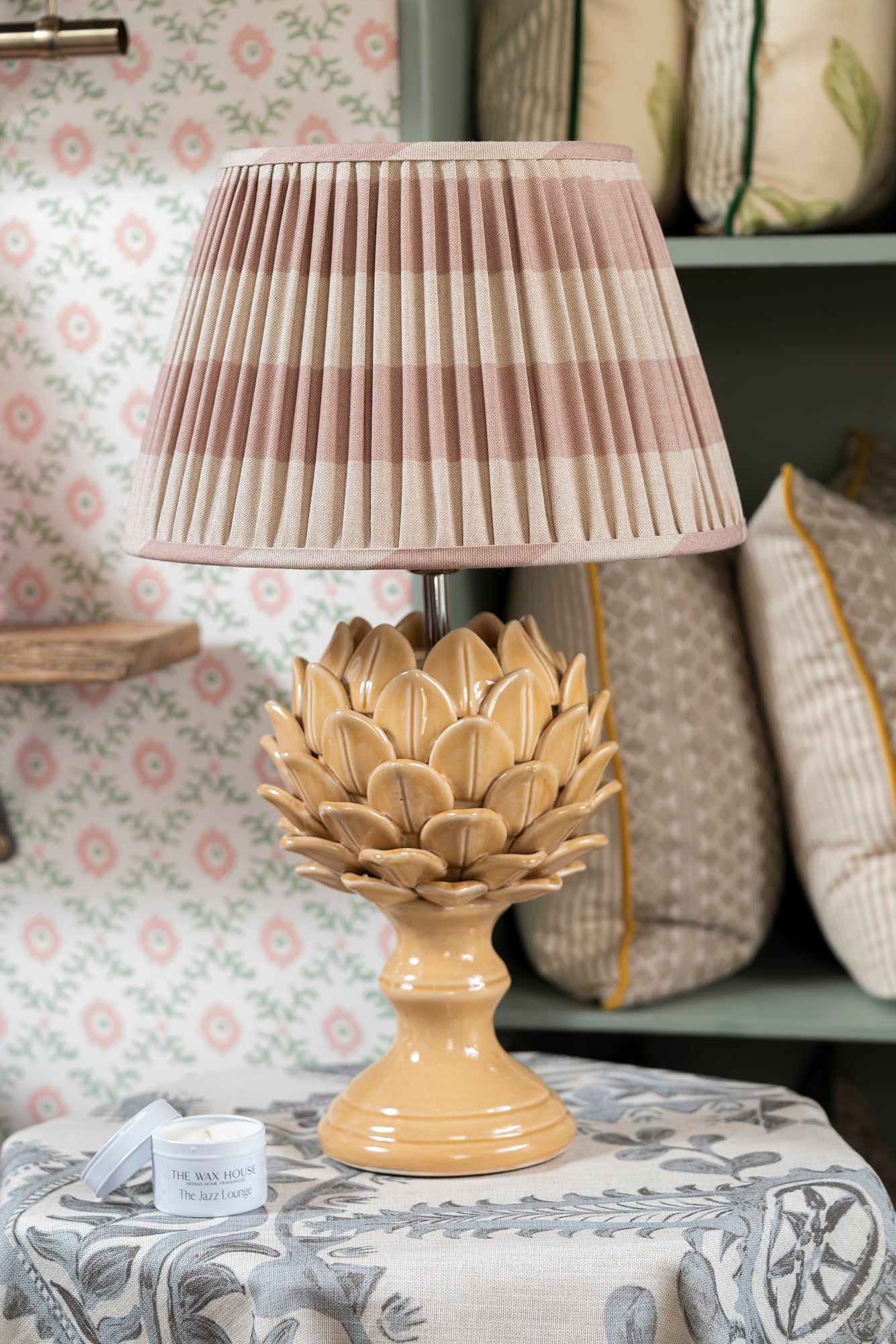 Pink and White Stripe Gathered Lampshade