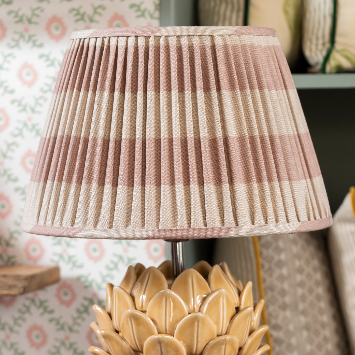 Pink and White Stripe Gathered Lampshade